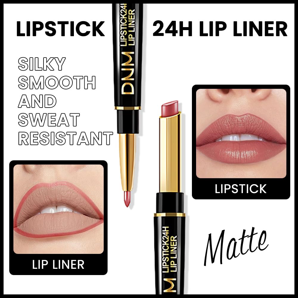 evpct 1Pcs Nude Pink Velvet Matte Lip Liner and Lipstick Combo Set Kit for Women, Magic 24 Hours Lipstick and Lip Liner Makeup Set Stain Long Lasting Waterproof labial,46#