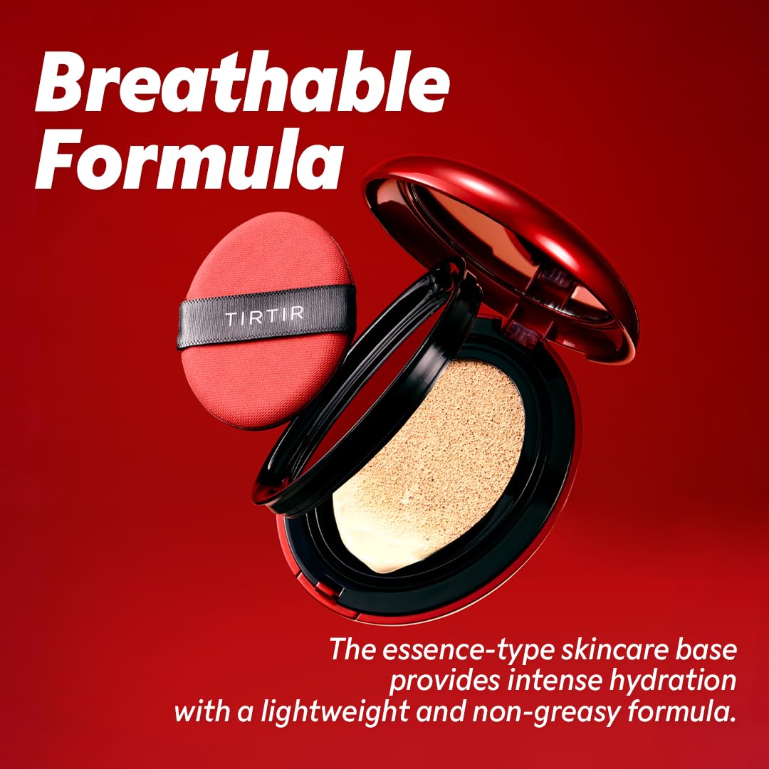 TIRTIR Mask Fit Red Cushion Foundation | Full coverage, Weightless, Skin fit, Satin Glow Finish, Korean Makeup BB Foundation, beauty, Tattoo cover up, Buildable (#15C Fair Porcelain, 0.63 Fl Oz)