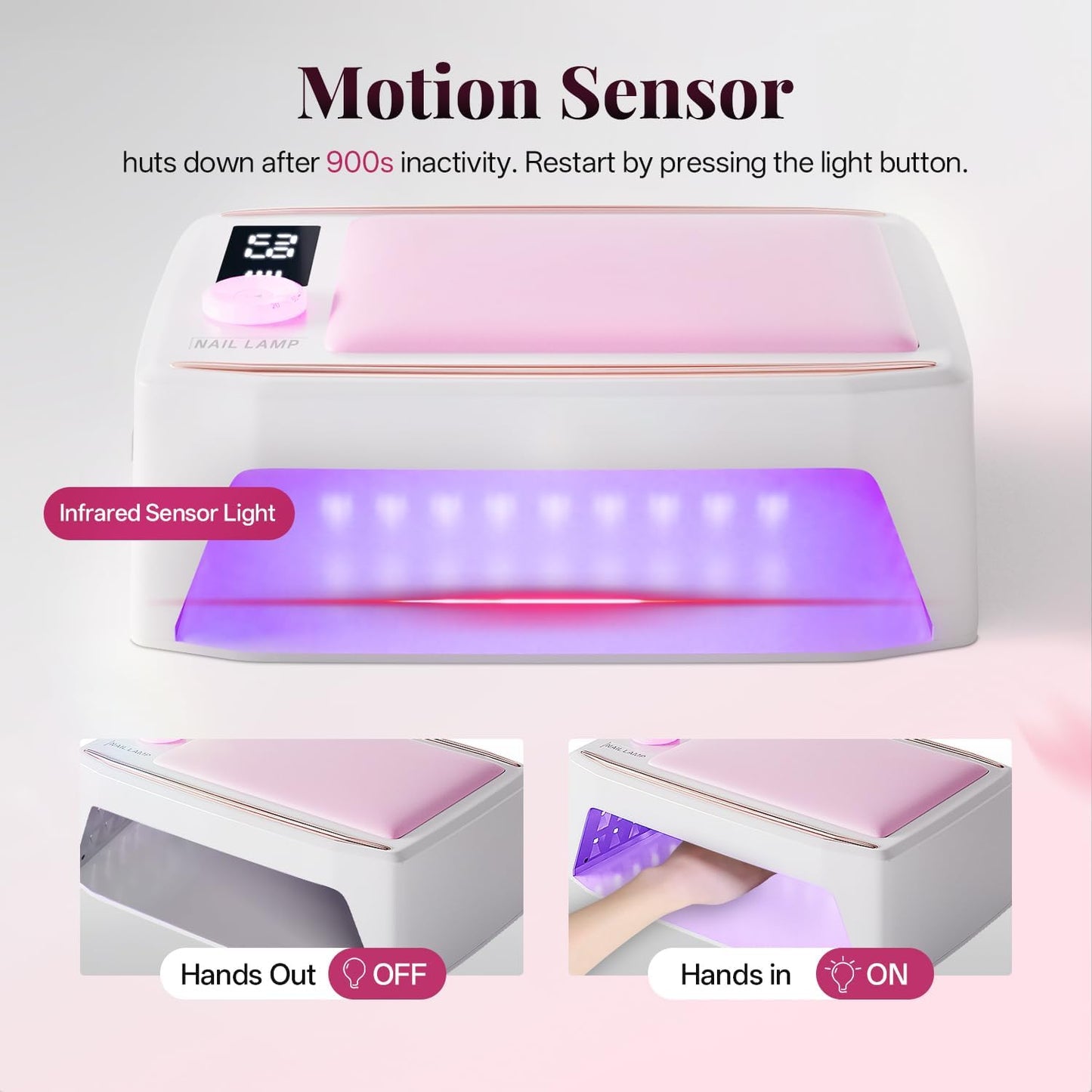 krofaue 380W UV Nail Lamp - Professional Rechargeable Nail Dryer for Gel Polish with Detachable Arm Rest, 6 Timer Settings UV Light for Gel Nails (Pink)