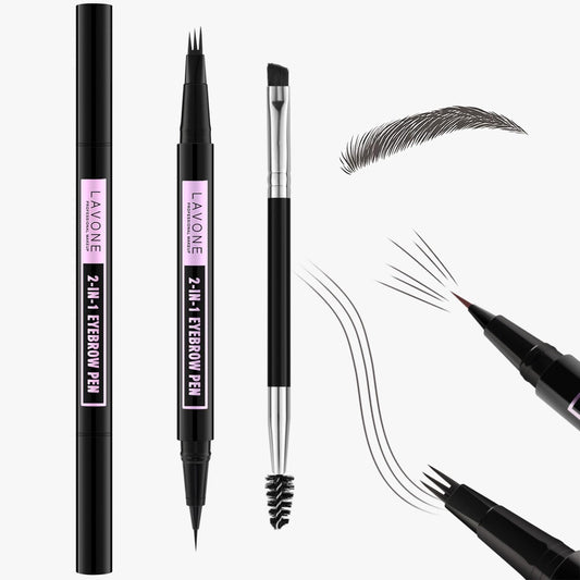 LAVONE Eyebrow Pencil, 2-In-1 Waterproof Eyebrow Pen, with 3 Tip Microblading Eyebrow Pen and Ultra-Precise Brow Pencil, Dual-ended Eyebrow Brush, for Eyebrow Makeup - Light Grey