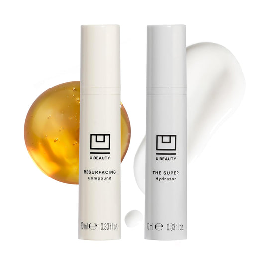 The U Beauty Duo - Resurfacing Compound & SUPER Hydrator Set - Vitamin C & E, Retinol, Hyaluronic Acid - Moisturizing Face Serum for Smooth, Hydrated and Softer Skin, Set of 2 0.33 fl.oz Trial Size
