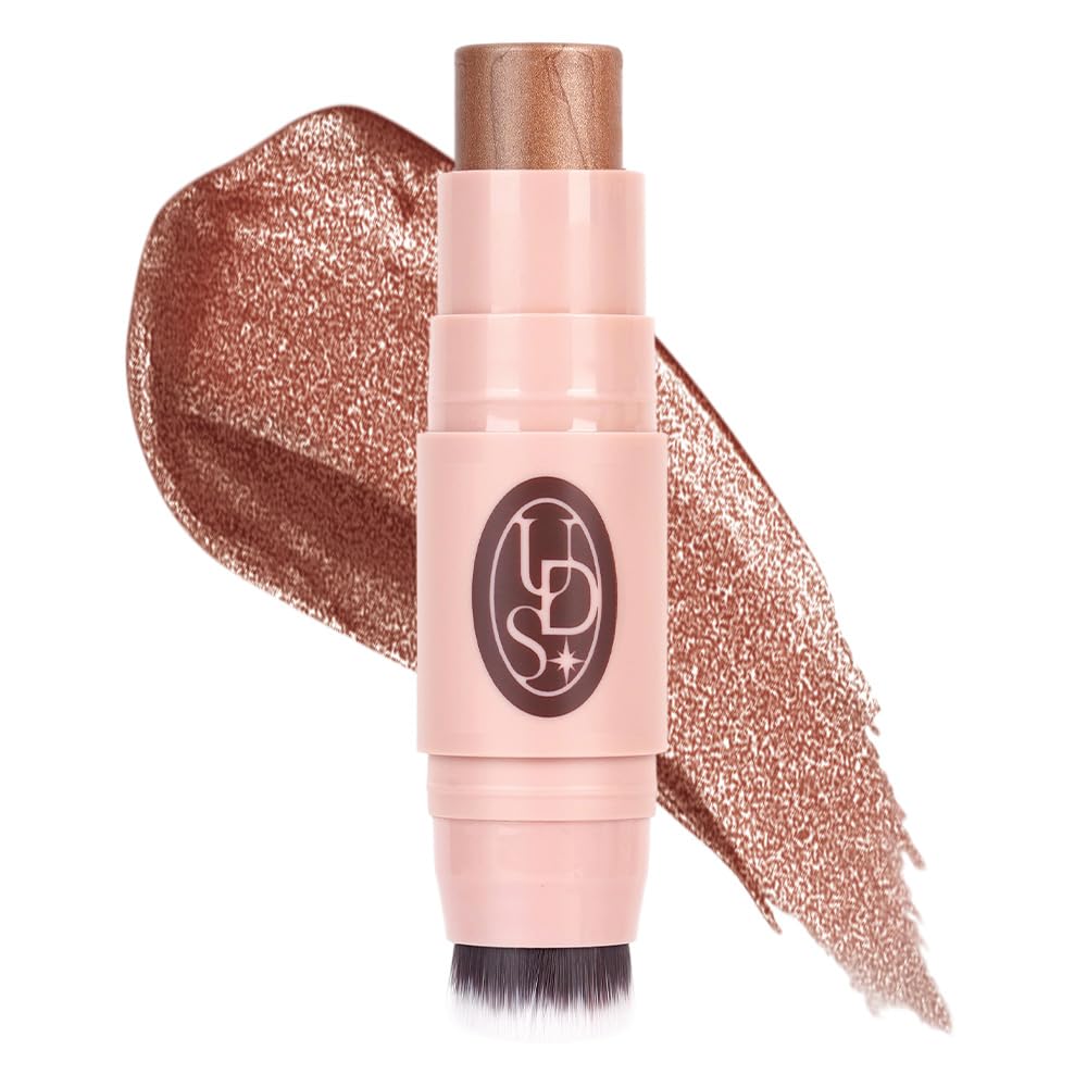 Multi-Use Waterproof Highlighter Stick with Brush – Unidollss 3-in-1 Cream Contour, Bronzer & Blush Stick for Cheeks, Eyes & Lips, Long-Lasting Glow, Easy Application(09 GOLDEN HOUR)