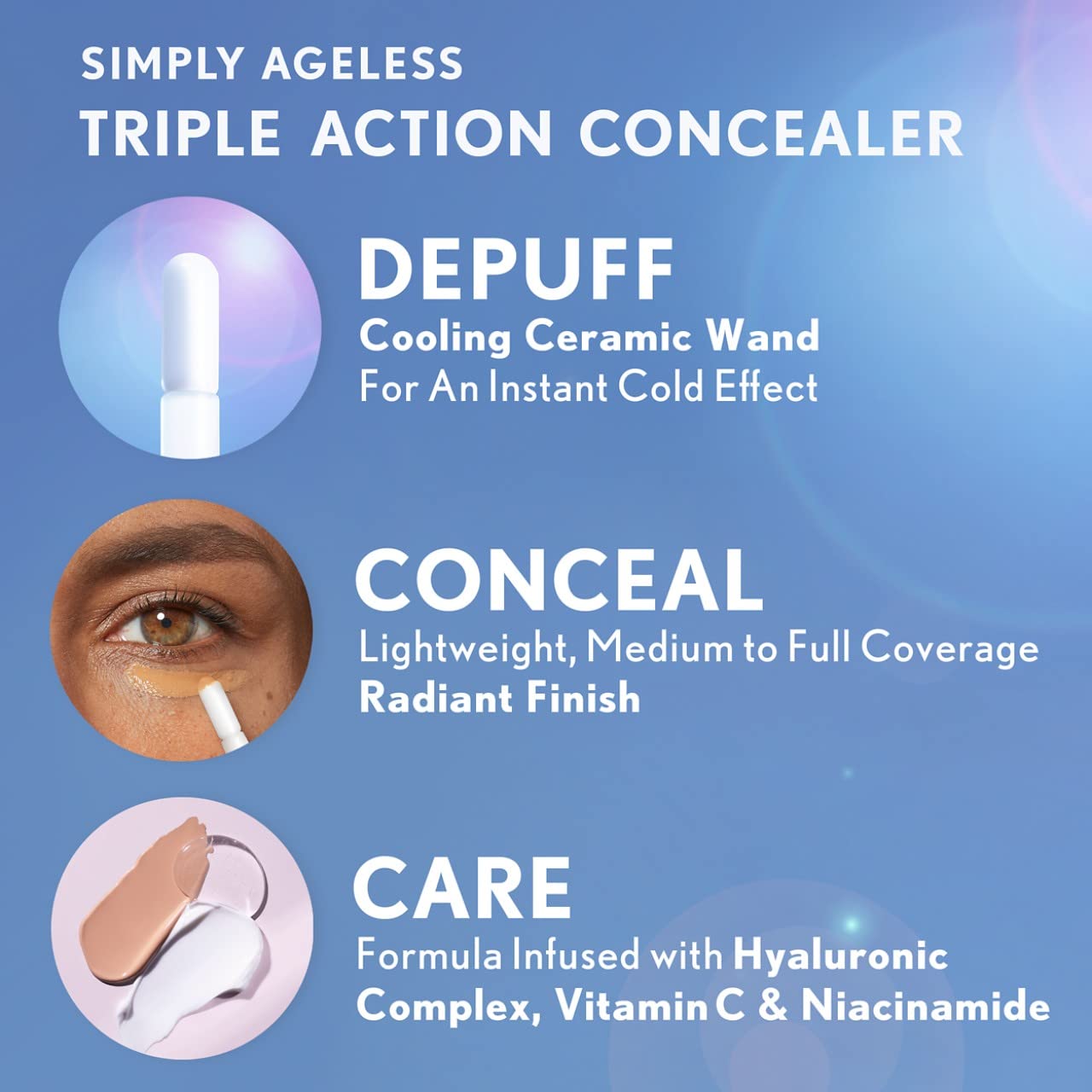 COVERGIRL Simply Ageless Triple Action Concealer, Warm Beige, Pack of 1