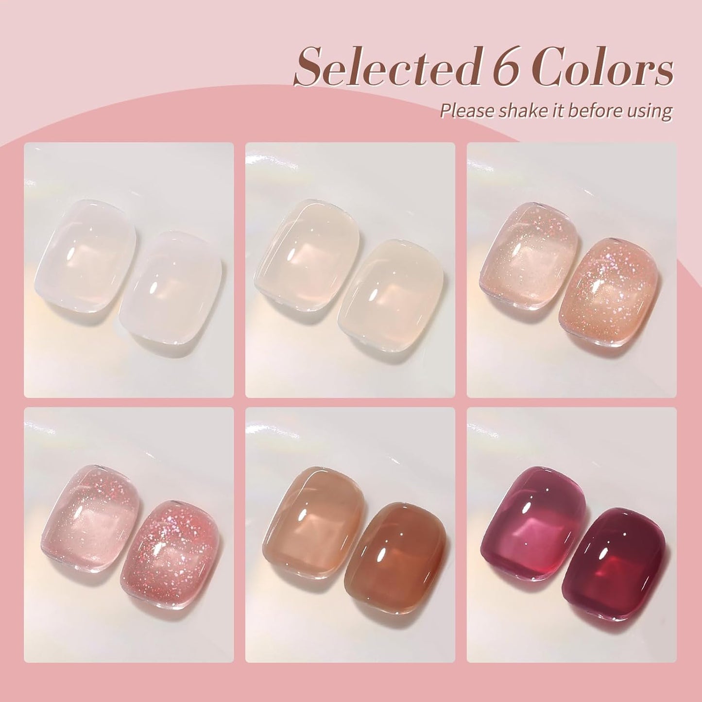 Born Pretty Jelly Gel Nail Polish Fall Winter Brown Nude Dark Wine Red Sheer Gel Nail Polish, Crystal Transparent Gel Polish Nail Art Manicure DIY Salon and Home 7ML 6PCS