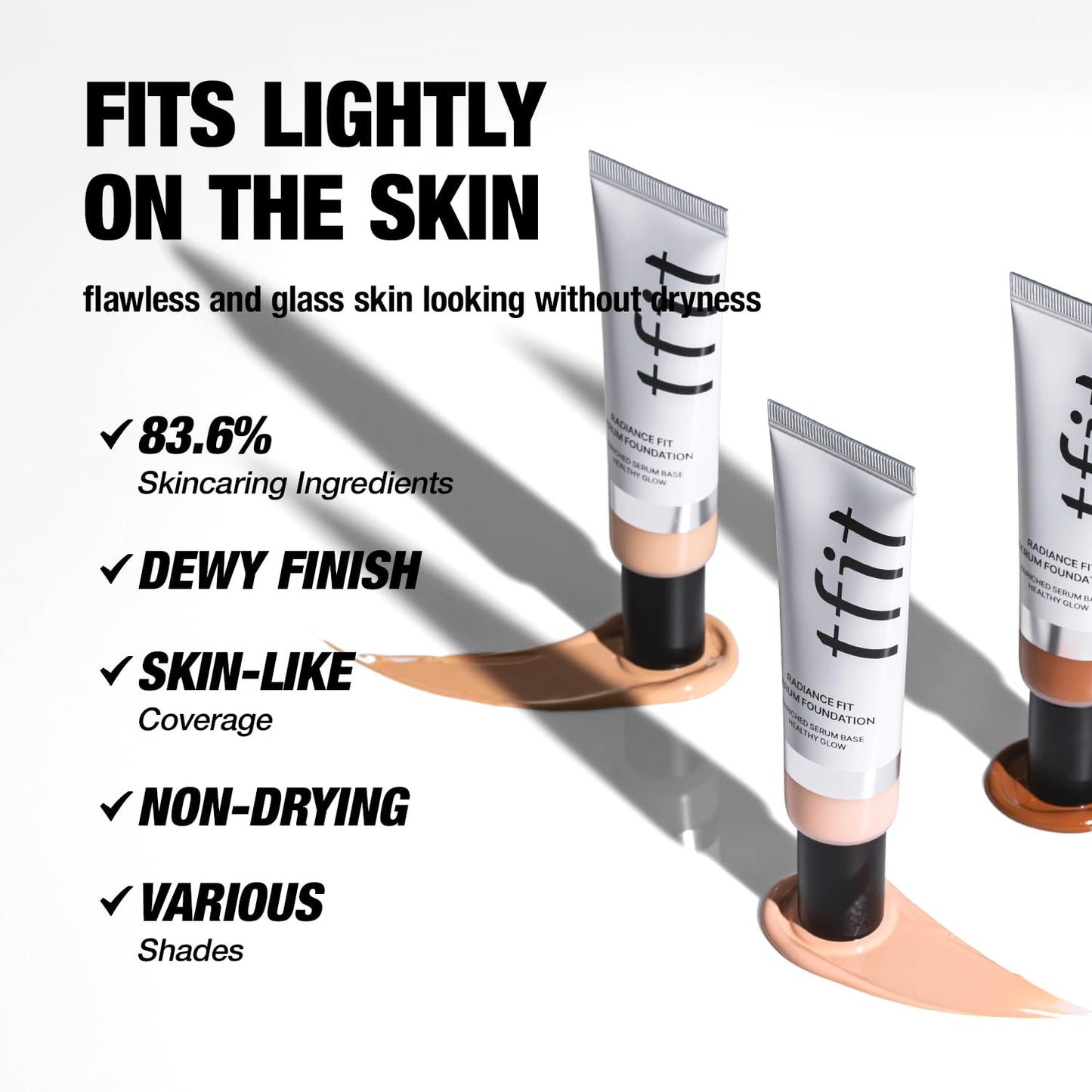 TFIT Radiance Fit Serum Foundation - Flawless Coverage, Dewy finish, Long-lasting, Lightweight, Korean Makeup,1.05 Oz. (C1.5 Lingerie, 1.05 Oz.)