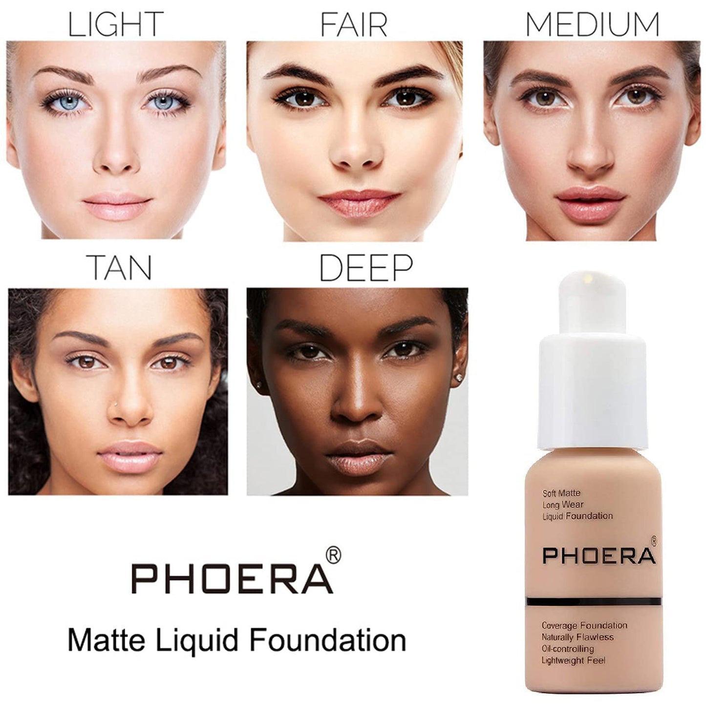 PHOERA Foundation, PHOERA Matte Liquid Foundation,PHOERA Makeup for Women, PHOERA Foundation Full Coverage Concealer, 30ml 24HR Matte Oil Control Concealer (106 - Warm Sun*2)
