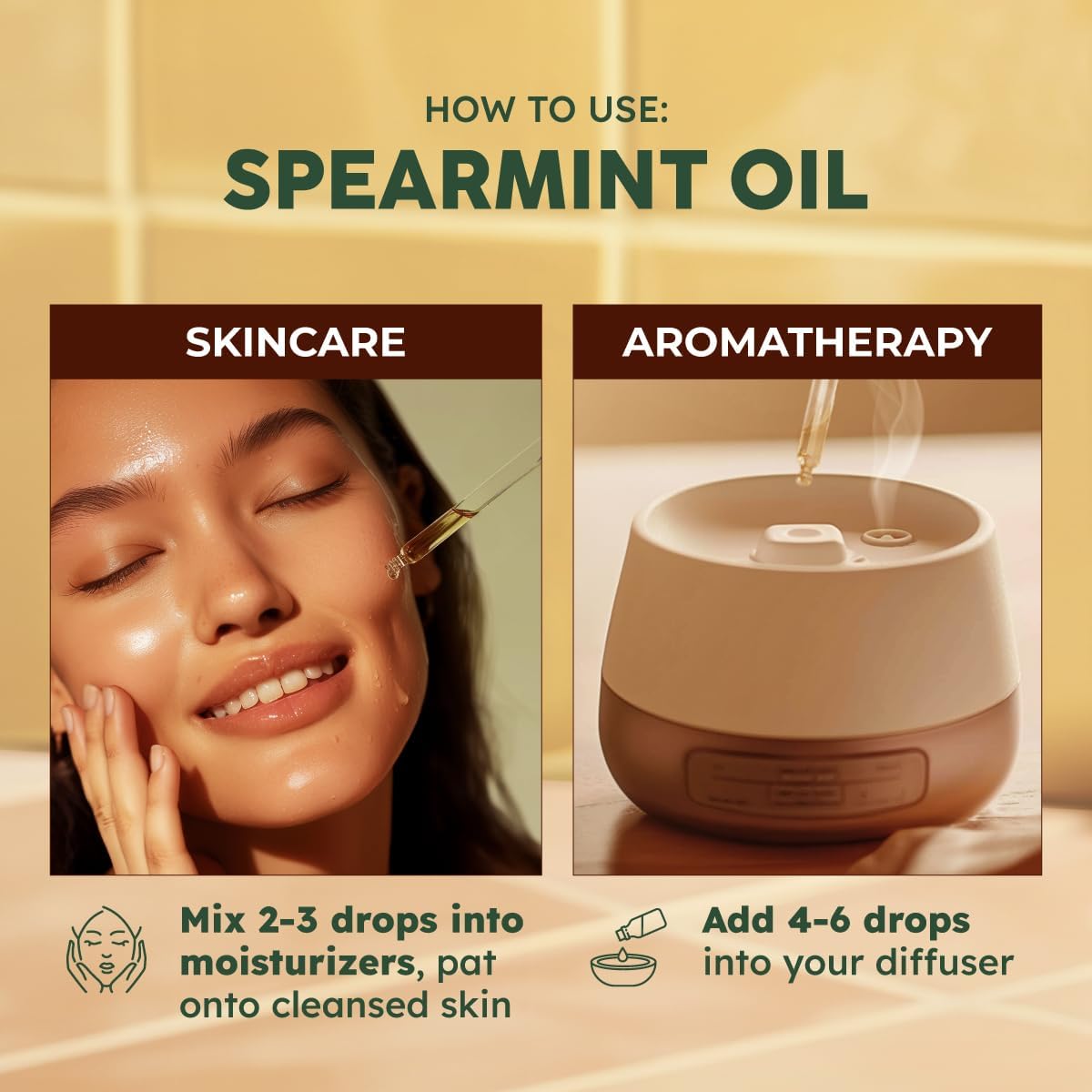 Kukka Spearmint Oil for Facial Hair - 4 Fl Oz - Aromatherapy Spearmint Essential Oil for Skin & Hair Care, Diffuser, Bath Bombs, Soaps and Candles, DIY Soap Making Scents