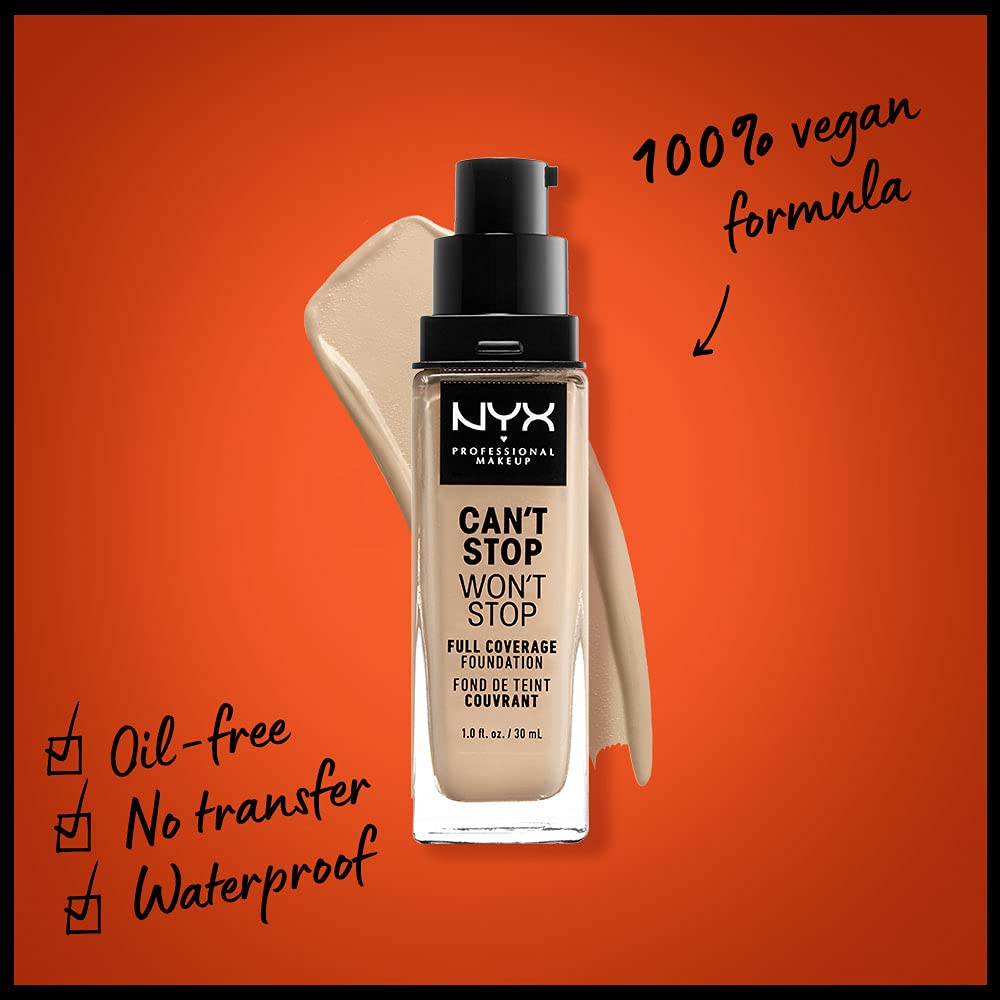 NYX PROFESSIONAL MAKEUP Can't Stop Won't Stop Foundation, 24h Full Coverage Matte Finish - Nude
