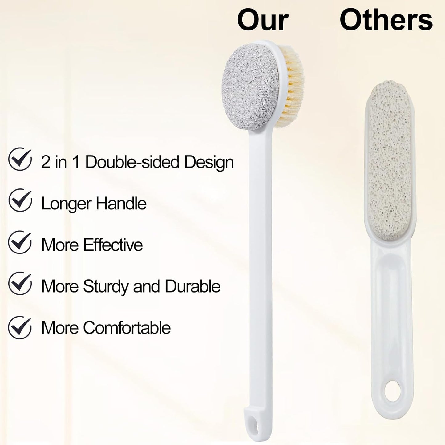 Pumice Stone for Feet with Long Handle (Double-Faced Straight White Handle, Count, 3.0)