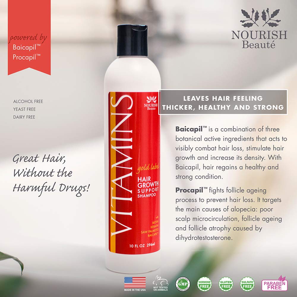 Nourish Beaute Vitamins Premium Shampoo and Conditioner Set for Hair Loss that Promotes Hair Regrowth For Men and Women, 2 Pack, 10 Ounces Each