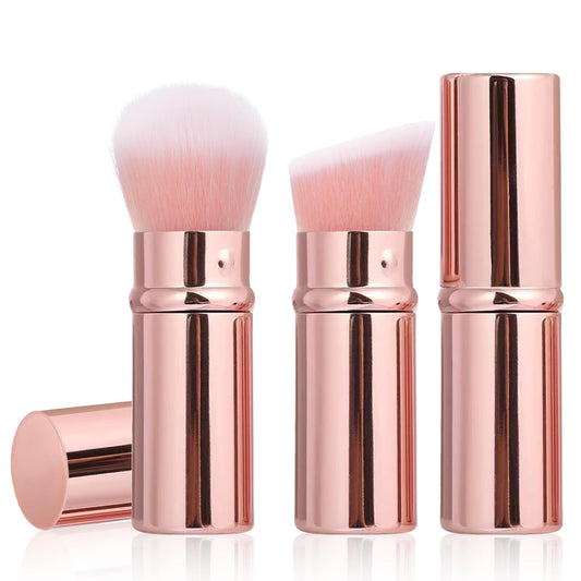 Retractable Makeup Brush 2 Pack, Travel Kabuki Powder Makeup Brush, Foundation Face Blush Brushes for Blending Liquid, Blush, Bronzer, Buffing, Sunscreen,Flawless Cosmetics