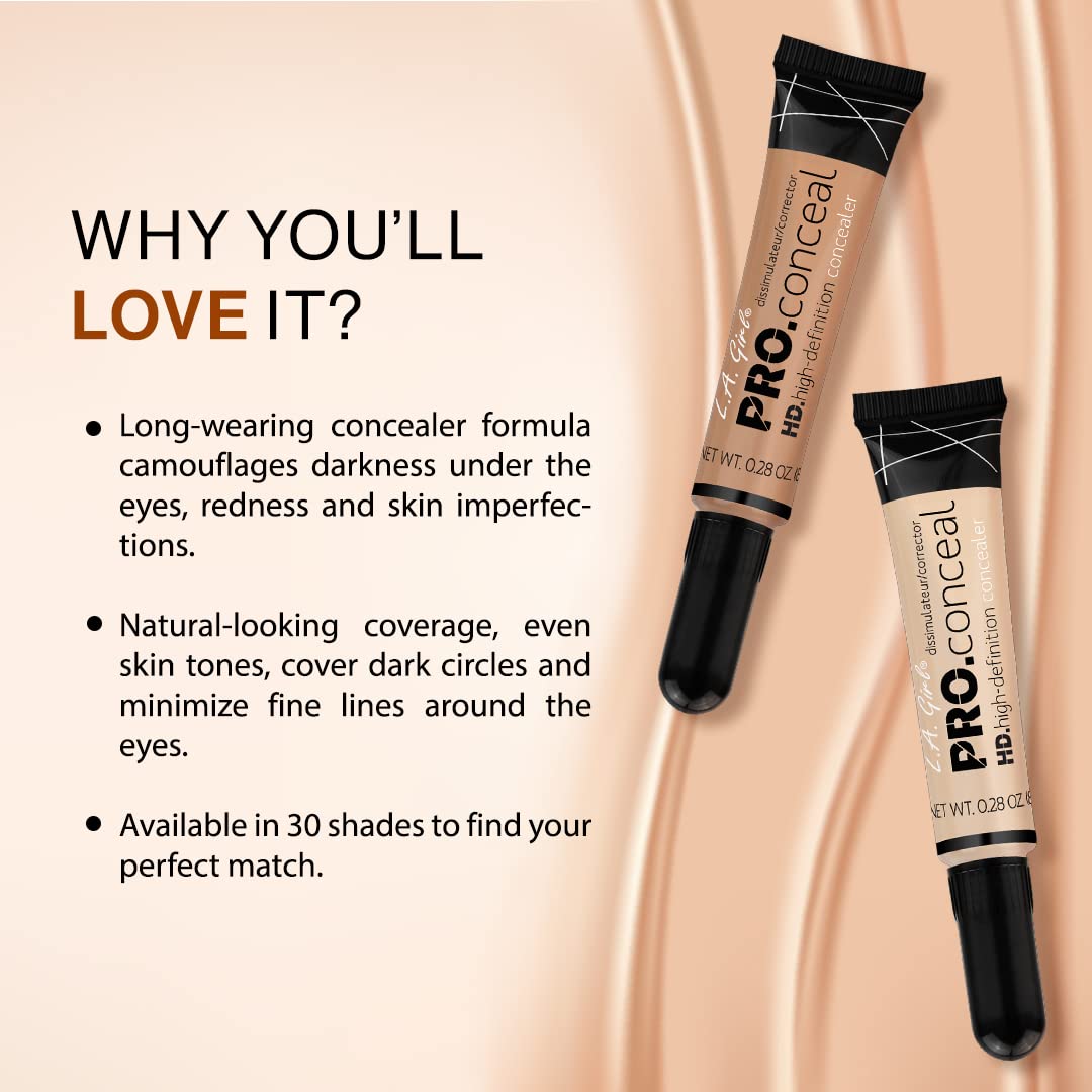 L.A. Girl Pro Conceal HD Concealer, Creamy Beige, 0.28 Ounce