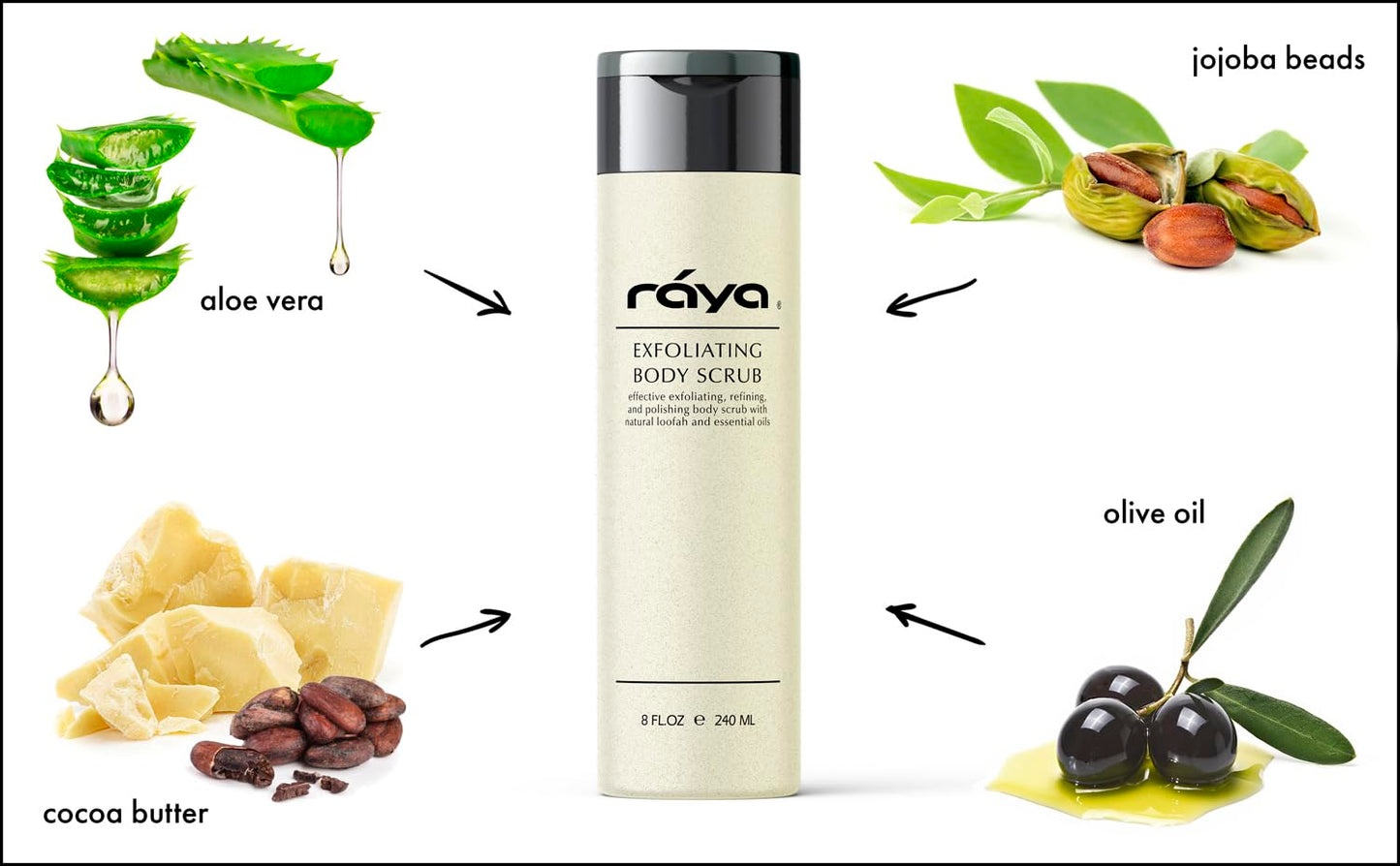 RAYA Exfoliating Body Scrub 8 oz (S-103) | Exfoliating, Refining, and Polishing Body Scrub | Made with Natural Loofah and Essential Oils | Relieves Ingrown Hairs