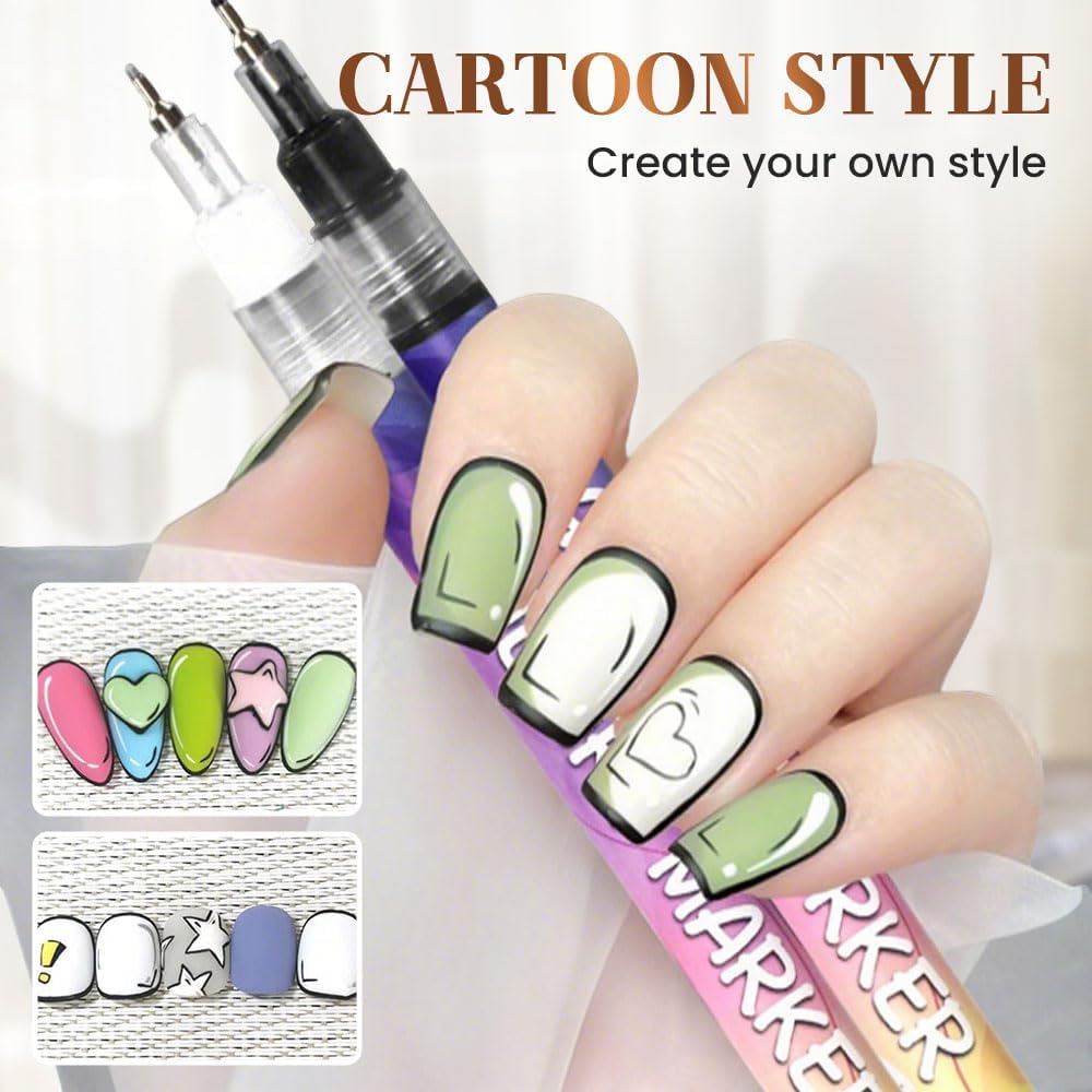 Nail Markers, 12 Colors Nail Art Pens Set Nails Art Markers Polish Pen for 3D Nail Art, Nails Arts Tools for Graffiti Dotting Drawing Painting Point Liner DIY Kit Home Nail Salon DIY (3 Set 12Color)