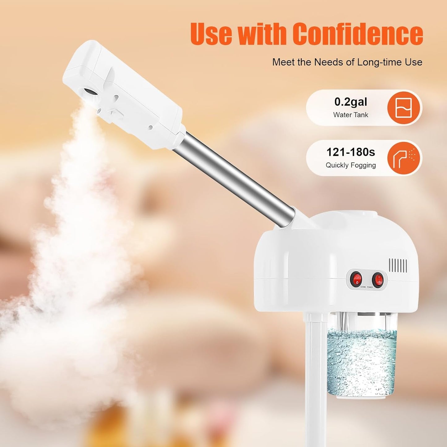 Professional Facial Steamer for Estheticians, Esthetician Facial Deep Cleaning Skin Care Equipment with Foldable Arm, Face Steamers on Wheels for Salon Beauty and Spa Shop