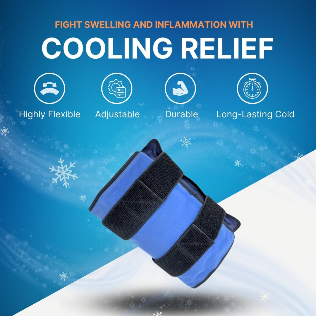 FlexiKold Reusable Gel Large Ice Pack with Straps – Cold Compress Gel Cold Pack for Injuries – Flexible Medical Ice Wrap for Back, Shoulders, Legs, Knees, Sciatica, Muscle Pain – Standard