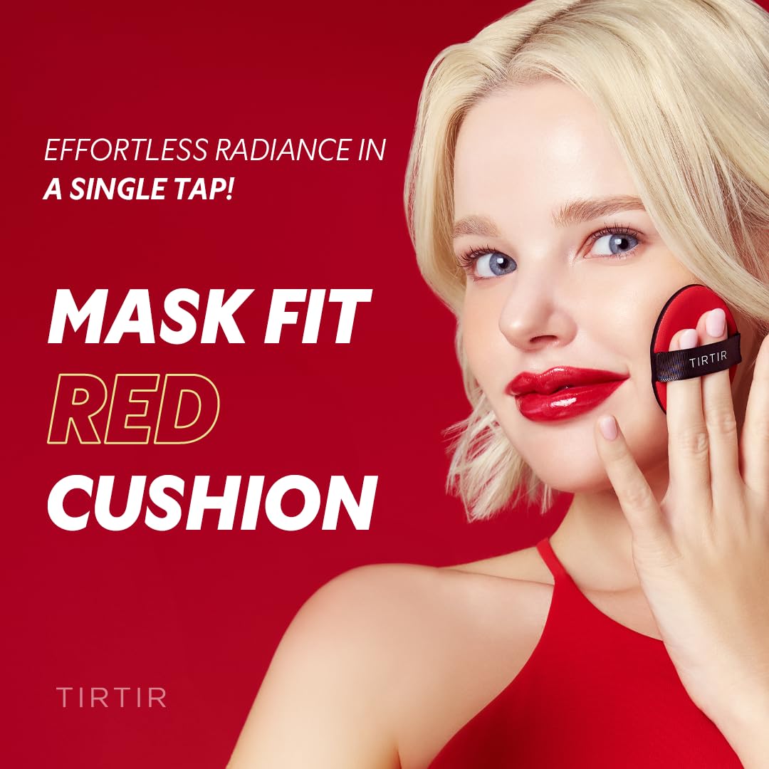 [*Mini Size*] TIRTIR Mask Fit Red Cushion Foundation | Full coverage, Weightless, Skin fit, Satin Glow Finish, Korean Makeup BB Foundation, beauty, Tattoo cover up, Buildable (#34N Pecan, 0.15 Fl Oz)
