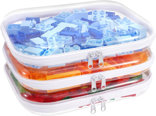 Clear Hard Plastic Zipper Case,Transparent Double Zippers Hard Pouch with 3pcs,Portable Travel Organizer Bin for Toy Storage