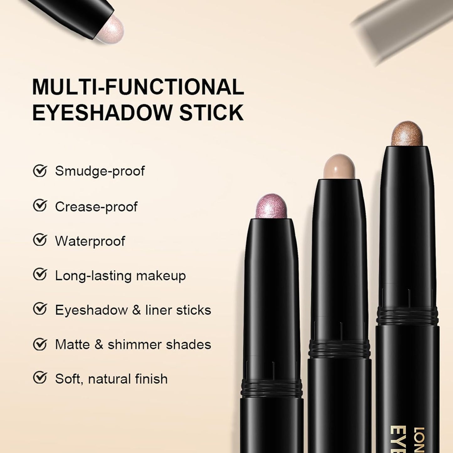 Erinde Waterproof Eyeshadow Stick, Cream Eye Shadow Stick, Long-Lasting, Crease-Proof, Cream to Powder Buildable & Blendable Eye Shadow Pencils Crayon, Vegan & Cruelty-Free, 09 Champagne