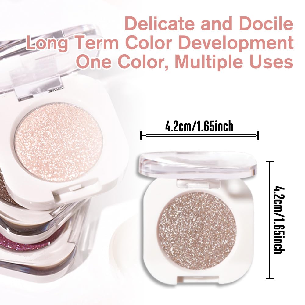 Single Glitter Shimmer Sparkle Eye shadow Palette Makeup, Nude Glitter Eyeshadow for Women, Monochrome Eye Shadow, Pigmented Waterproof Sombras Para Ojos, Vegan, Talc, Paraben & Cruelty Free, 10