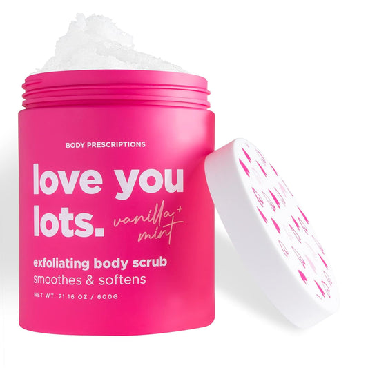 Body Prescriptions Exfoliating Body Scrub – Body Cleanser for Nourished, Ultra-Smooth Skin, Vanilla and Mint (Love You Lots)