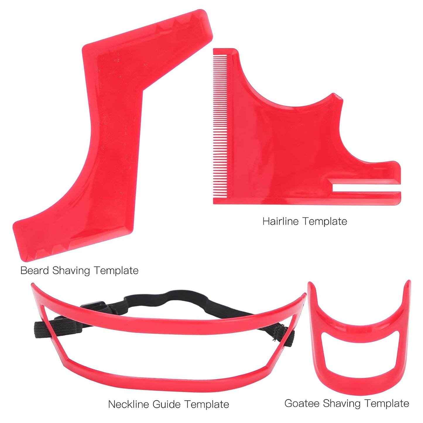 Beard Shaper Tool Kit for Beard Shaping & Styling with inbuilt Comb, Beard Styling Cutting Hairline Grooming Red Plastic Beard Template Set Shape Beard Lines, Beard Lineup