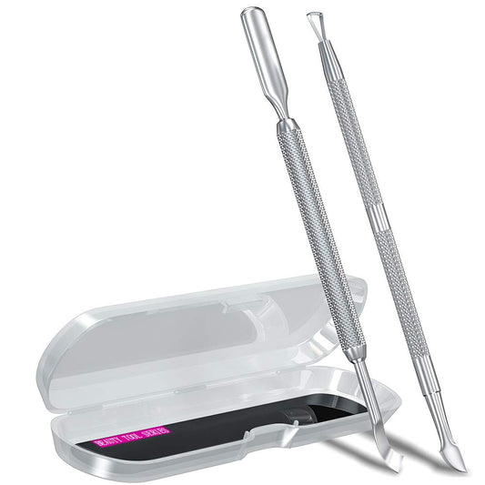 2PCS Metal Silver Cuticle Pusher and Scraper, Nail Trimmer Cutter Stainless Steel Gel Scraper Tool, Nail Polish Remover Peeler Durable Salon Manicure Pedicure Cleaner for Fingernail and Toenail