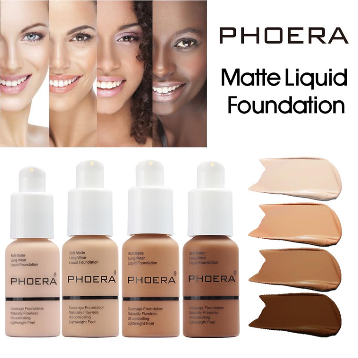 2 Pack PHOERA Foundation, Long-Lasting Waterproof Oil Full Coverage Flawless Soft Matte Liquid Foundation.105 San