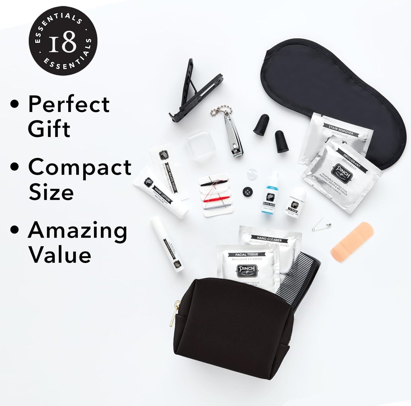 Pinch Provisions Travel Kit, includes 18 Must-Have Emergency Essential Items for Travelling, Ideal Road Trip or Airport Gift for Friends, Family & Peers, Portable Pouch