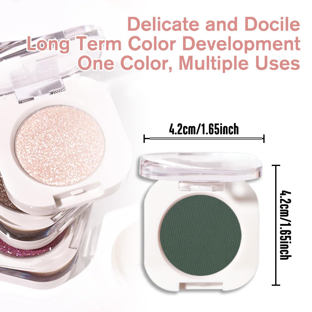 Forest Green Matte Eyeshadow Palette for Women, Single Monochrome Eye Shadow Makeup, Shiny Pressed Powder, Blendable Natural sombras para ojos, Holographic,Vegan,Travel -16
