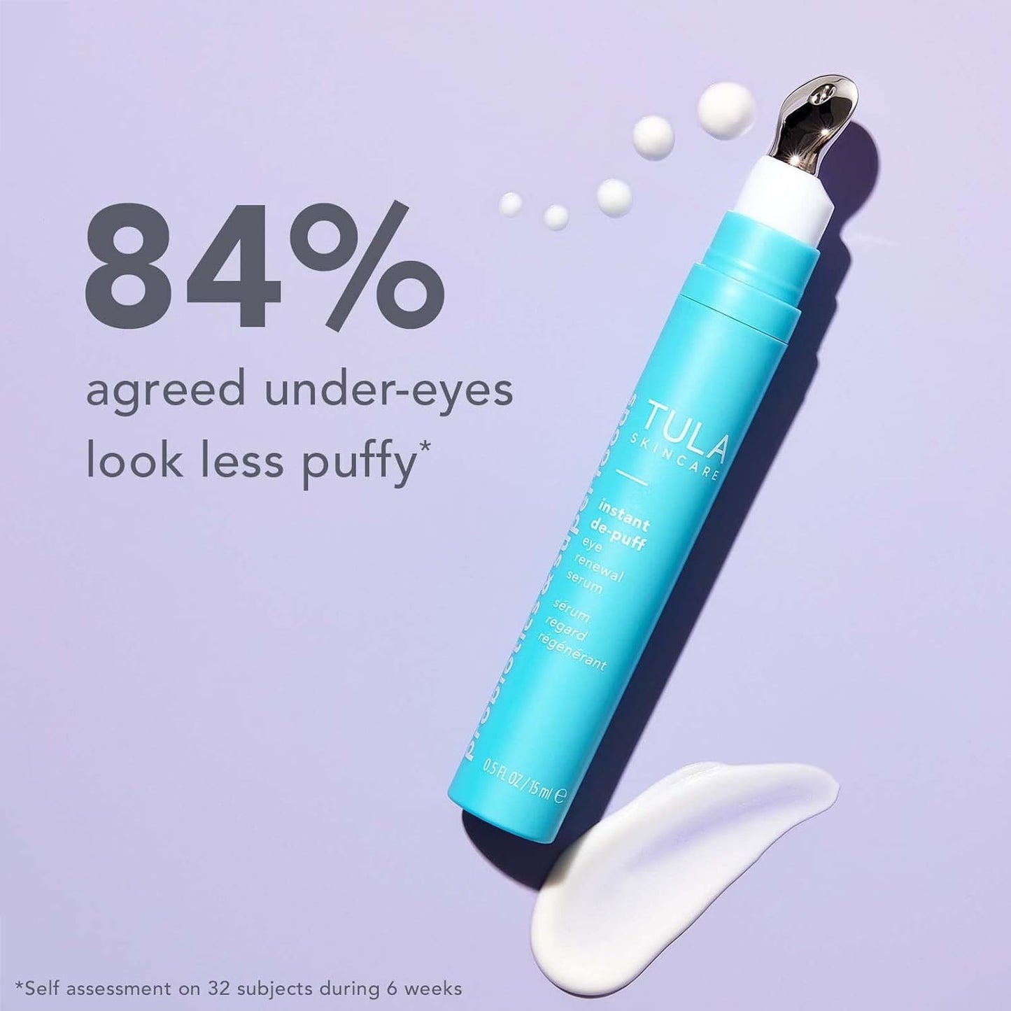 TULA Skin Care Instant De-Puff Eye Renewal Serum - Dark Circles Under Eye Treatment, Reduce Puffiness and Signs of Wrinkles, 0.5 fl oz.