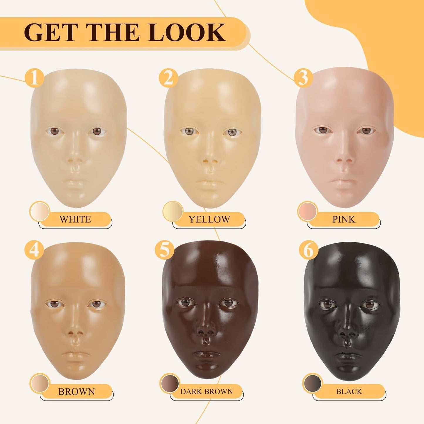 Makeup Practice Face, Eye Makeup Practice Head Silicone, Makeup Practice Accessories Set with Face Painting Mannequin Head, Makeup Brushes, Face Painting and Eyebrow Pen, Makeup Practice Gift, Yellow