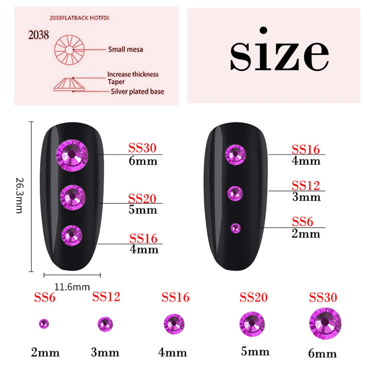 1440 Pcs SS20 5mm Flatback Rhinestones for Nails Art Crafts Glitter Round Shine Gems AB Crystals DIY Clothes Shoes （Black-Bottom Purple Red AB）