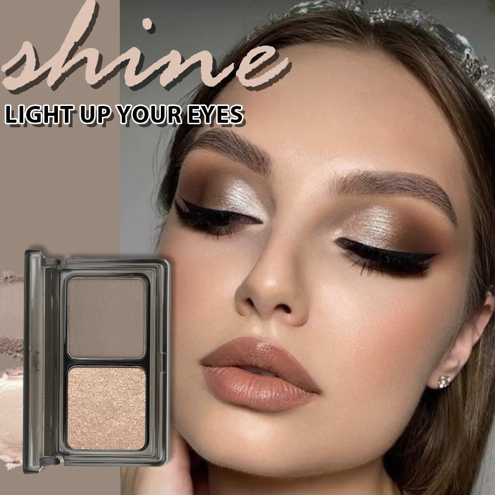 AMY'S DIARY 2 Color Taupe Brown Matte+Golden Champagne Shimmer Eyeshadow Palette – Shimmer matte Shades eye shadow for Eye Makeup, Long-Lasting & Highly Pigmented, Vegan & Cruelty-Free for woman