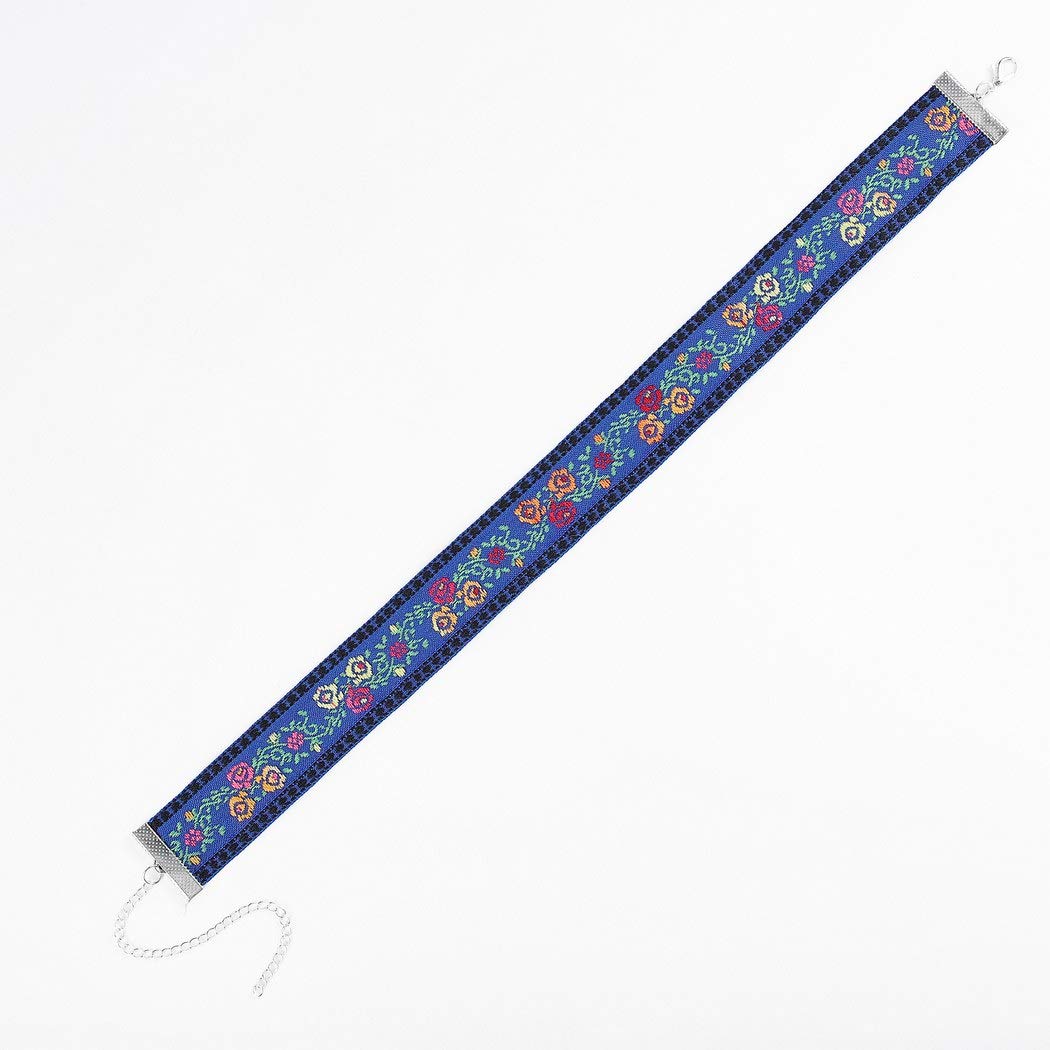 Boho Necklace Flower Choker Necklace Leaves Chain Necklace Jewelry for Women and Girls (Blue)