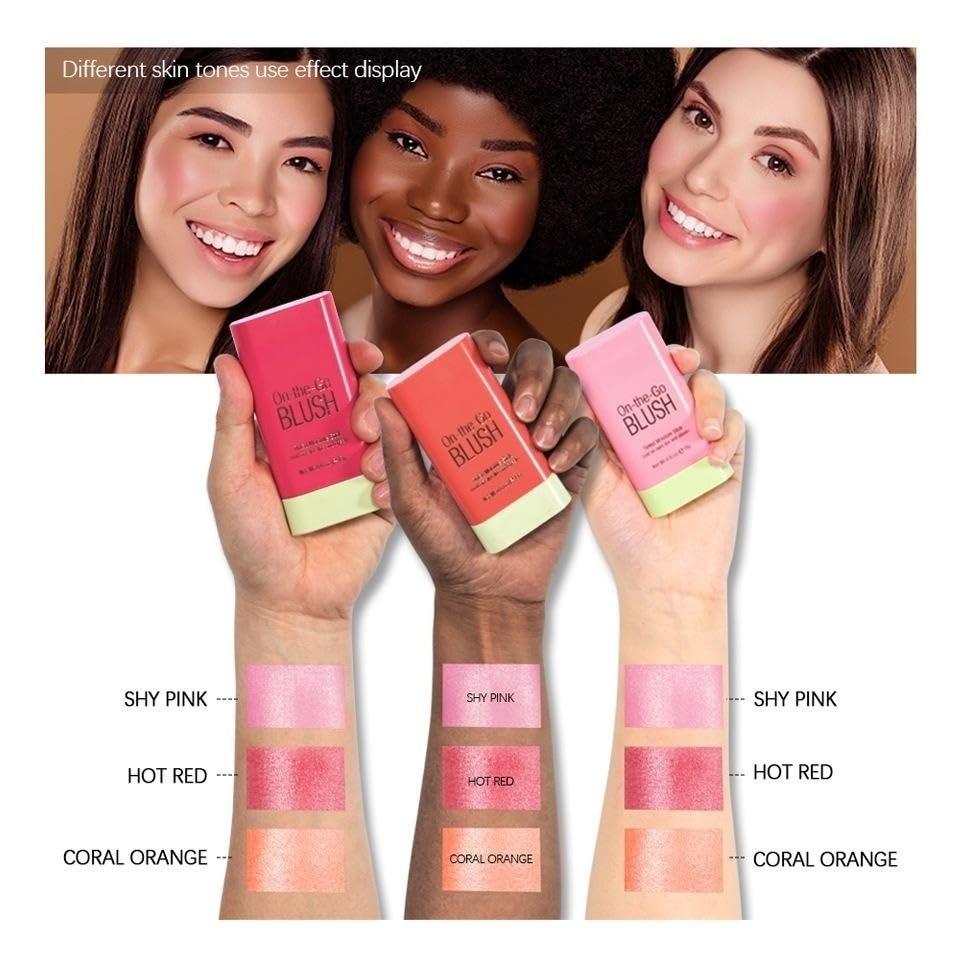 Blush Rare Beauty Liquid Blush Cream Blush Stick For Cheeks Natural Blendable Powder Blusher Stick On The Go Blush Brushes For Makeup Cheeks,Natural Waterproof, Long Lasting (3PC)