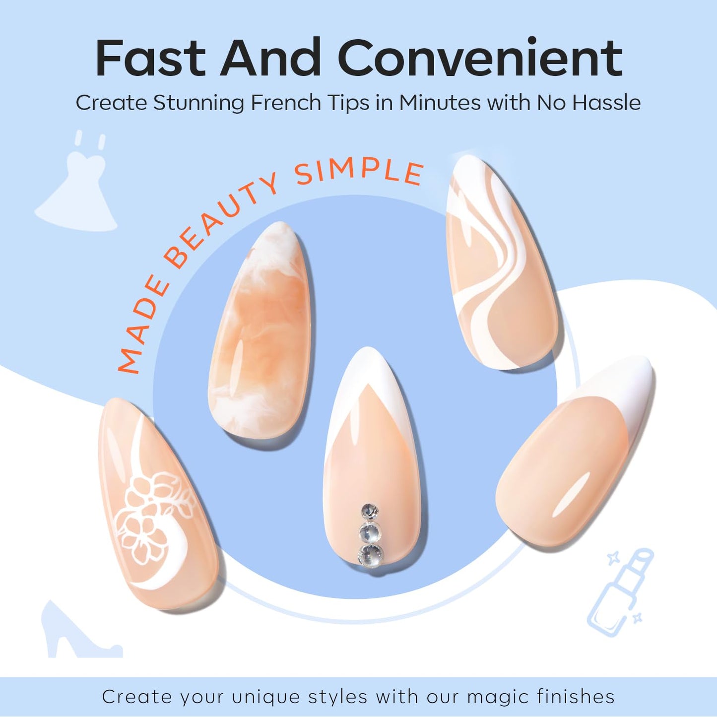 Modelones French Tip Tool- 6 Pcs Nail Stamp French Manicure Kit Suitable for DIY Together with Gel Nail Polish Art Tips Printing Tool Kit