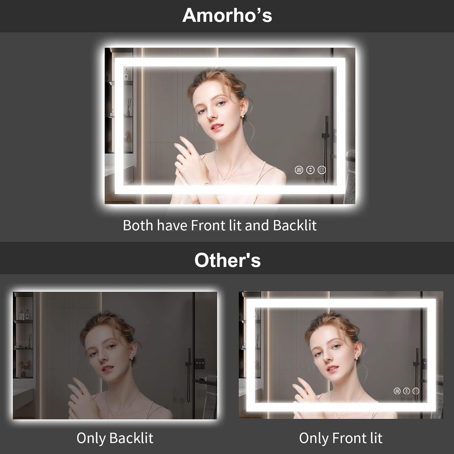 Amorho LED Bathroom Mirror, 20" X28" with Front Light and Backlit, Stepless Dimmable Wall Mount Mirrors, Anti-Fog, Shatter-Proof, Memory, 3 Colors Lihgting, LED Vanity Mirror(Horizontal/Vertical)