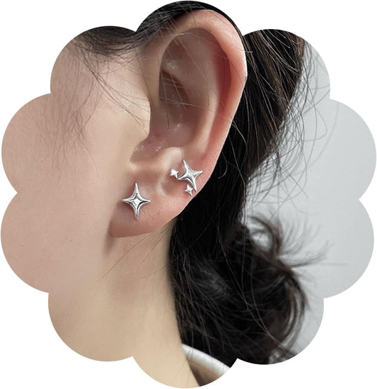 Punk Cross Star Dangle Drop Earrings Vintage Silver Hanging Rhinestone North Star Drop Earrings Minimalist Cross Star Dangle Huggie Small Hoop Earrings Jewelry for Women