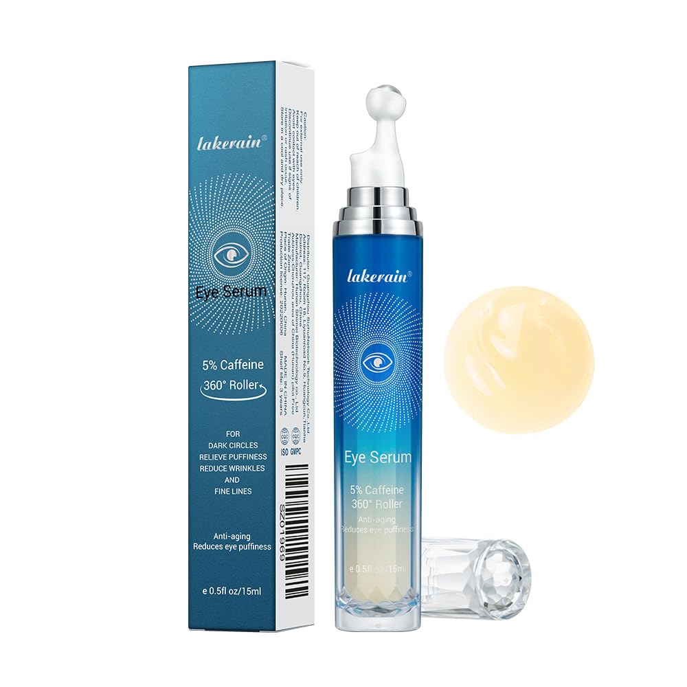5% Caffeine Eye Cream, Eye Roller Serum with 360° Massage Ball, Dark Circles Under Eye Treatment Under Eye Cream, Eye Cream For Puffiness and Bags Under Eyes, Reduce Wrinkles, Bags under eyes.