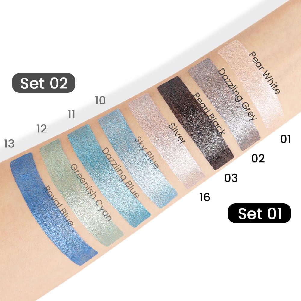 Kaely 4Pcs Metallic Shimmer Smoky Eye Shadow Sticks, Pearl White Dazzling Grey Gray Pearl Black Silver, Smokey Eyeliner Pencil Eyeshadow Palette Goth Halloween Makeup, Eye Brightener Stick for Women
