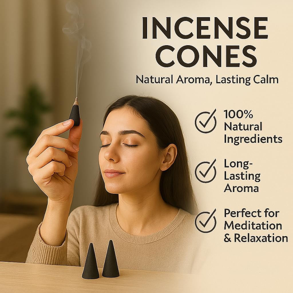 Yajna Lavender 100%-Natural-Incense-Cones Handmade-Hand-Dipped Organic-Chemicals-Free for-Purification-Relaxation-Positivity-Yoga-Meditation The-Best-scents (60 Count)