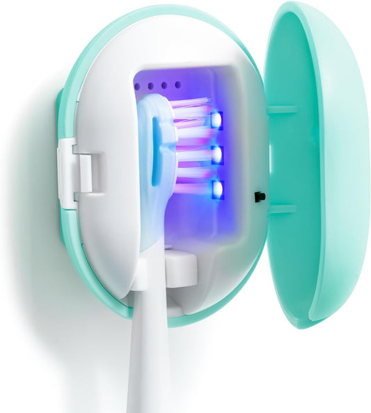 Toothbrush Sterilizer, Toothbrush Travel Containers With Holder, Portable USB Charging Blue Light Toothbrush Cleaner Case (Pale Blue)