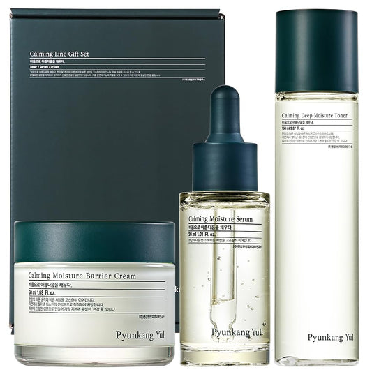 PYUNKANG YUL Calming Line Gift Box Set-Korean Facial Skin Care Essential for Daily Moisturizing with Toner, Serum, Cream, Safe on Acne Prone & Sensitive Skin, Vegan & Cruelty Free