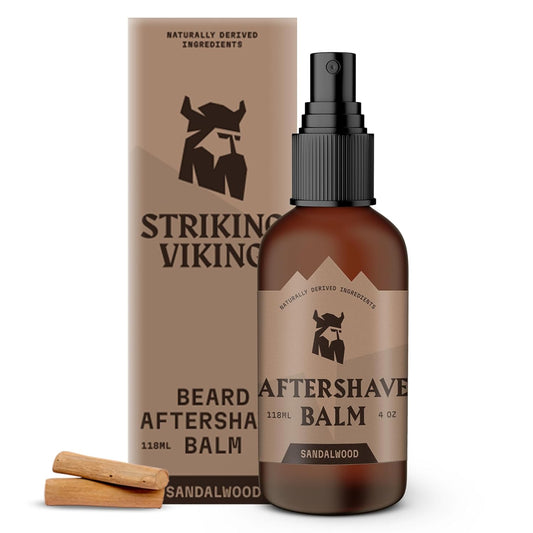 Striking Viking Aftershave Balm for Men - 4 fl oz, Sandalwood - Shaving Balm & After Shave Lotion for Men with Post Shave Hydration & Skin Care