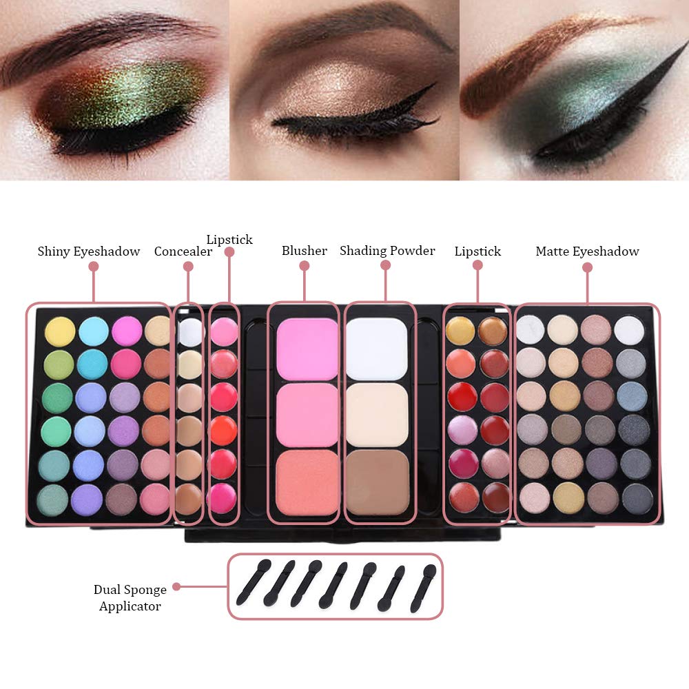 Pro Makeup Gift Set All in One Makeup Kit Cosmetic Contouring Kit 78 Colors Eyeshadow Palette with Face Blush, Lipgloss, Concealer and Eyeshadow Brushes- Ideal Holiday Gift Set