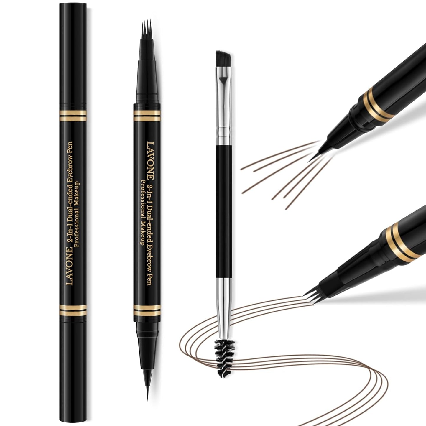 Makeup Kit with 4 Tip Waterproof Microblading Eyebrow Pencil, Eyeliner, Pomade and Dual-ended Eyebrow Brush - Dark Brunette