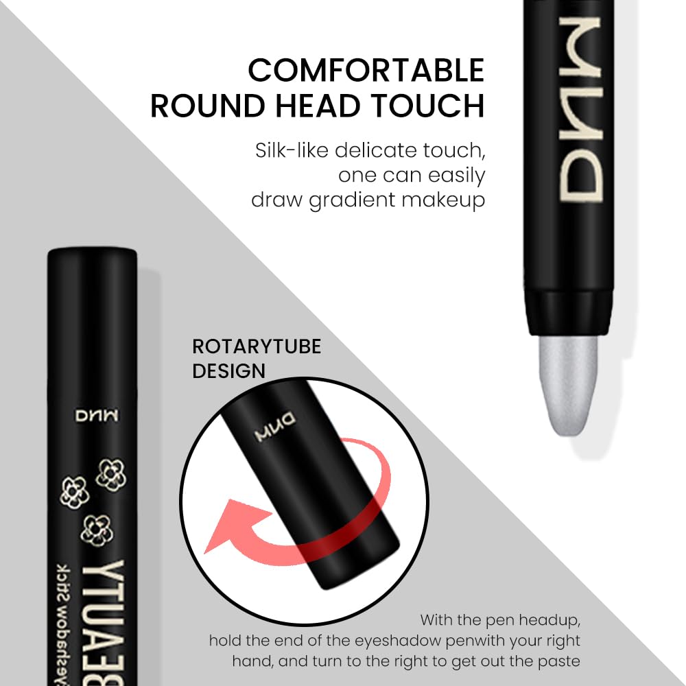evpct Silver Shimmer Cream Eye Shadow Brightener Sticks Set for Eyes, Silver Shimmery Matte Pencil Eye shadow Applicator Stick Pen Palette Makeup Waterproof sombras en crema para ojos 16#