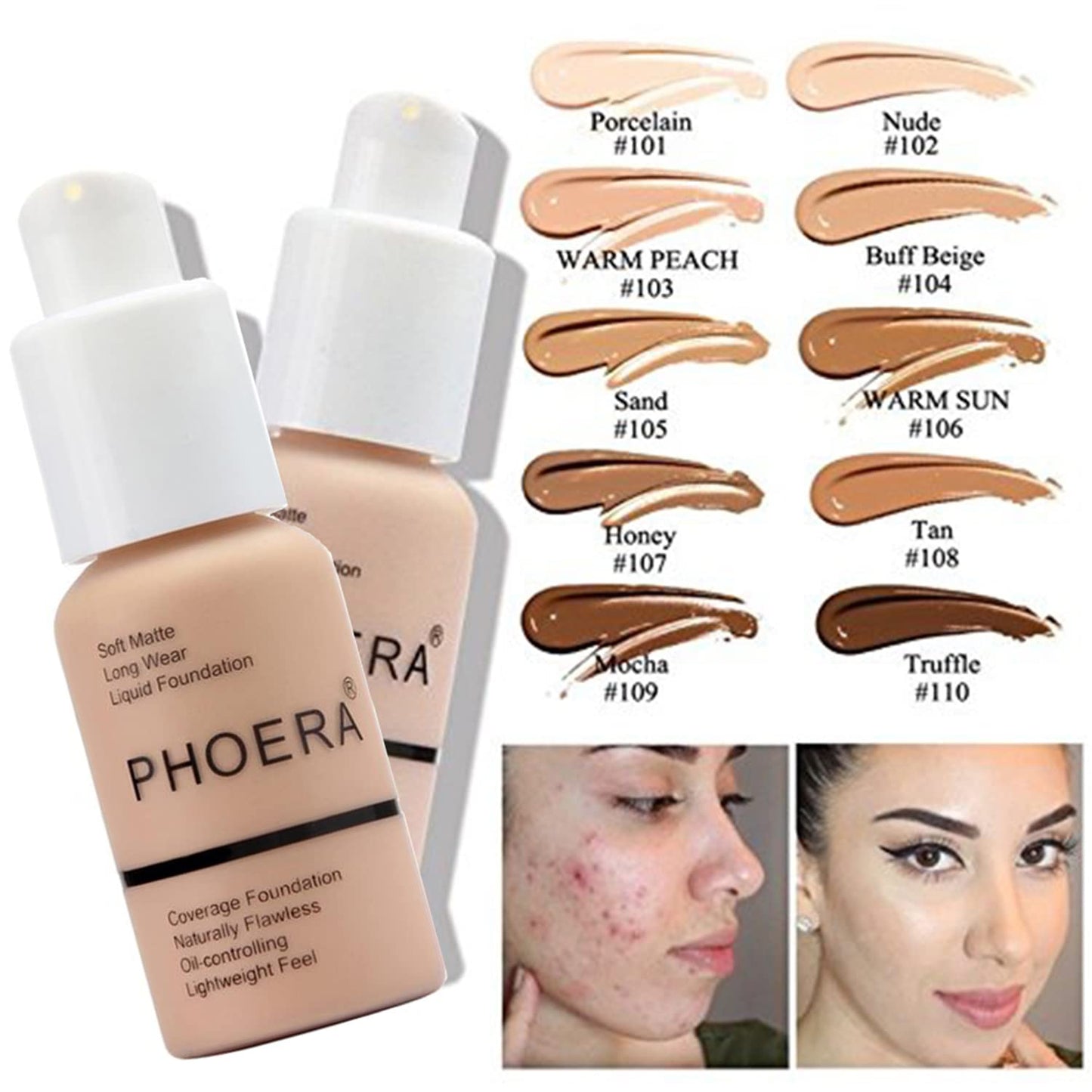 PHOERA Foundation,3 PCS Contour Stick Makeup Kit, Shades with Highlighter Stick, Blush Stick and Bronzer Contour Stick for Sculpt the Cheeks (101+102+ Fair Contour/Porcelain+ Nude+#01,#08,#13)