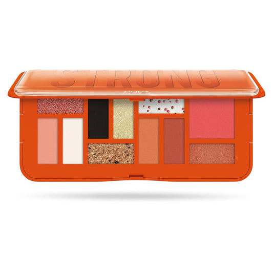 Pupa Milano Make-Up Palette M, 004 Orange, 0.42 oz - Eyeshadow Palette with Matte, Shimmer, Metallic Finishes - Highly Pigmented Eyeshadow, Blush Palette - 11 Blendable Eye Makeup Shades - Talc-Free